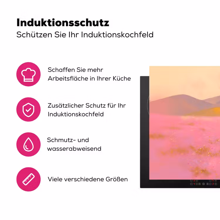 Bloemenweide - Heuvels - Silhouet - Roze Inductie beschermer vinyl 3mm klein -zzzzzzz-lf-ups