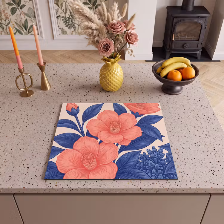 Herdabdeckplatte - Blüten – Blätter – Botanik - Bloemen - Bladeren - Botanisch Inductie beschermer vinyl 3mm middel