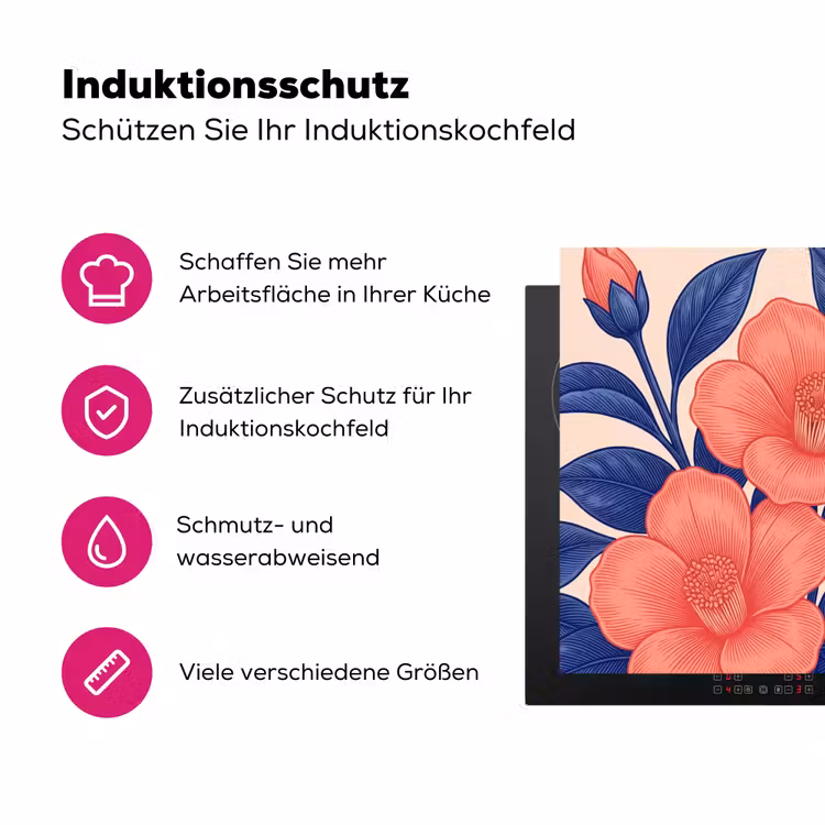 Herdabdeckplatte - Blüten – Blätter – Botanik - Bloemen - Bladeren - Botanisch Inductie beschermer vinyl 3mm middel