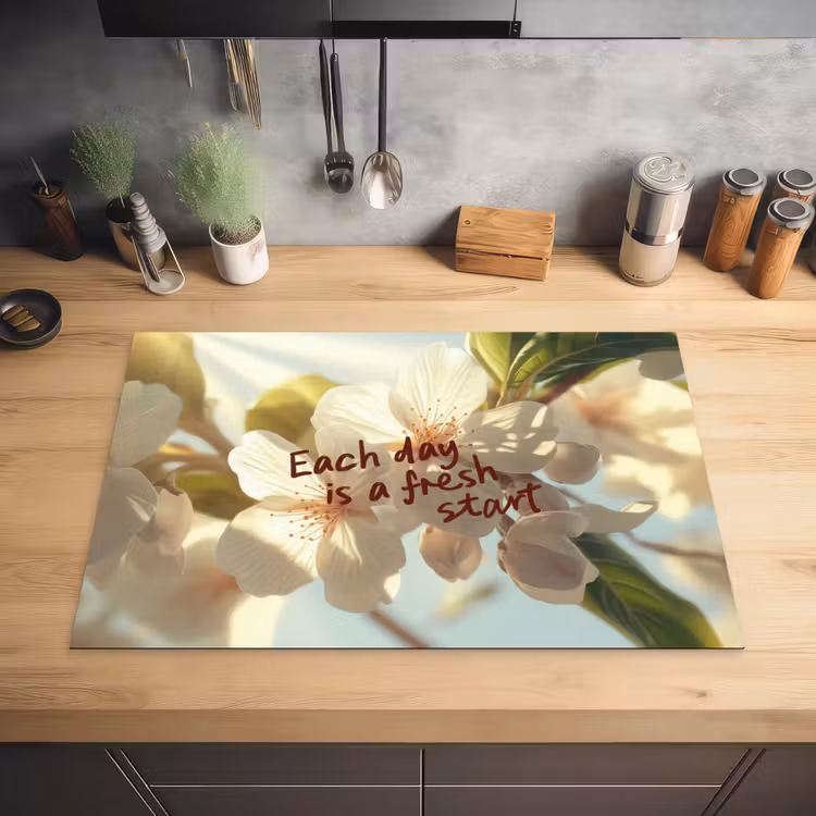 Bloesems - Zonlicht - Quote - Wit Inductie beschermer vinyl 3mm klein -sfeer5