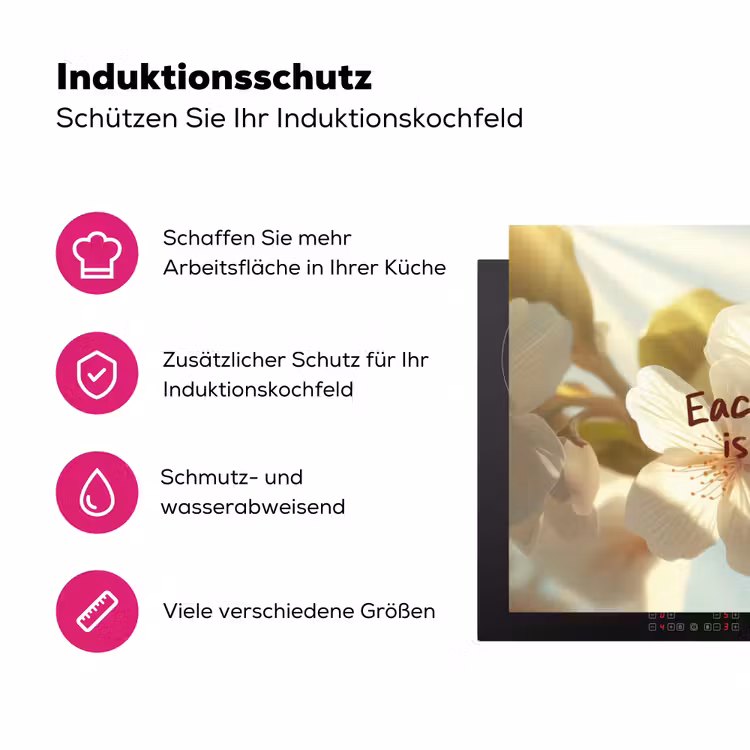 Bloesems - Zonlicht - Quote - Wit Inductie beschermer vinyl 3mm klein -zzzzzzz-lf-ups