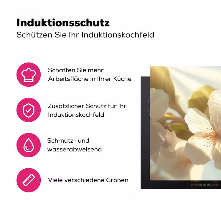 Bloesems - Wit - Zonnestralen - Bloemblaadjes Inductie beschermer vinyl 3mm klein -zzzzzzz-lf-ups