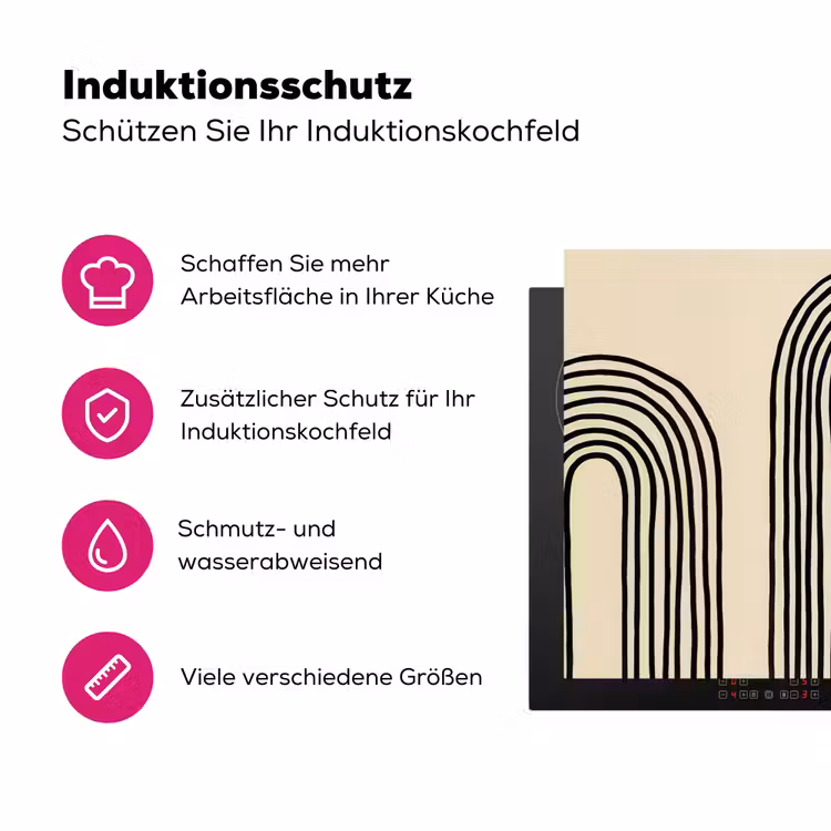 Boogvormen - Zwart - Strak Inductie beschermer vinyl 3mm klein -zzzzzzz-lf-ups