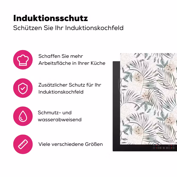 Boho - Jungle - Bloemen - Bladeren Inductie beschermer vinyl 3mm klein -zzzzzzz-lf-ups