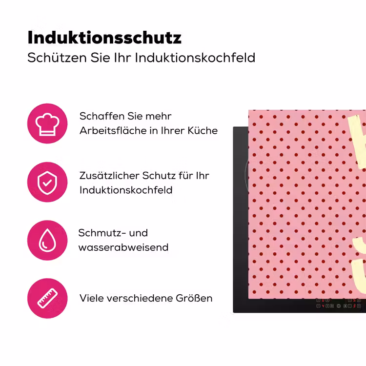 Bonjour - Stippen - Roze- Geel Inductie beschermer vinyl 3mm klein -zzzzzzz-lf-ups