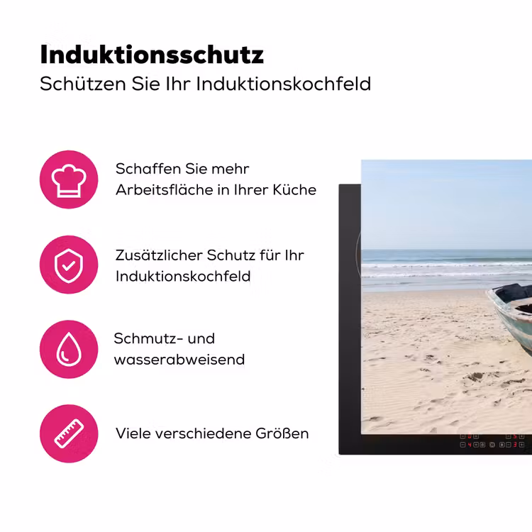 Boot - Zandstrand - Zee Inductie beschermer vinyl 3mm klein -zzzzzzz-lf-ups