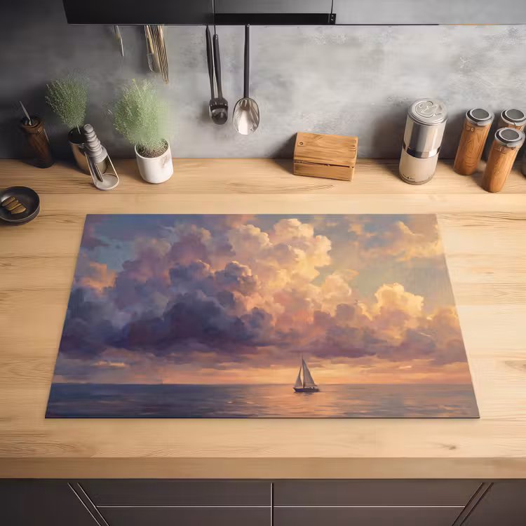 Boot - Zonsondergang - Zee - Natuur - Goud Inductie beschermer vinyl 3mm klein -sfeer5