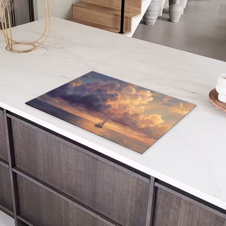 Boot - Zonsondergang - Zee - Natuur - Goud Inductie beschermer vinyl 3mm klein -sfeer8