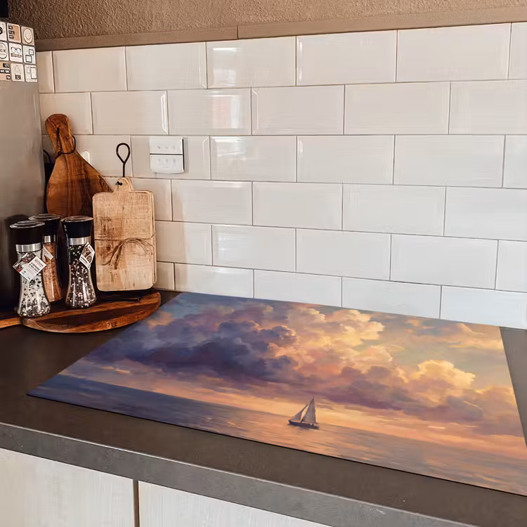 Boot - Zonsondergang - Zee - Natuur - Goud Inductie beschermer vinyl 3mm klein -sfeer3