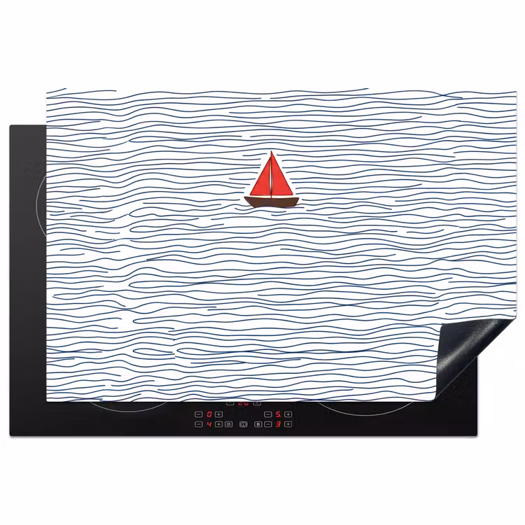 Boot - Water - Rood - Illustratie - Minimalistisch Inductie beschermer vinyl 3mm klein -3d
