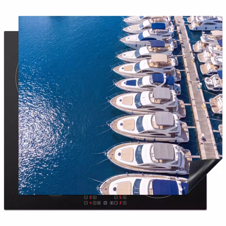 Boot - Jachthaven - Water - Zomer - Blauw Inductie beschermer vinyl 3mm middel -3d