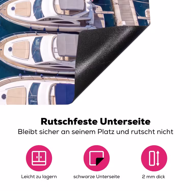 Boot - Jachthaven - Water - Zomer - Blauw Inductie beschermer vinyl 3mm middel -zzzzzzz-lf-onderkant