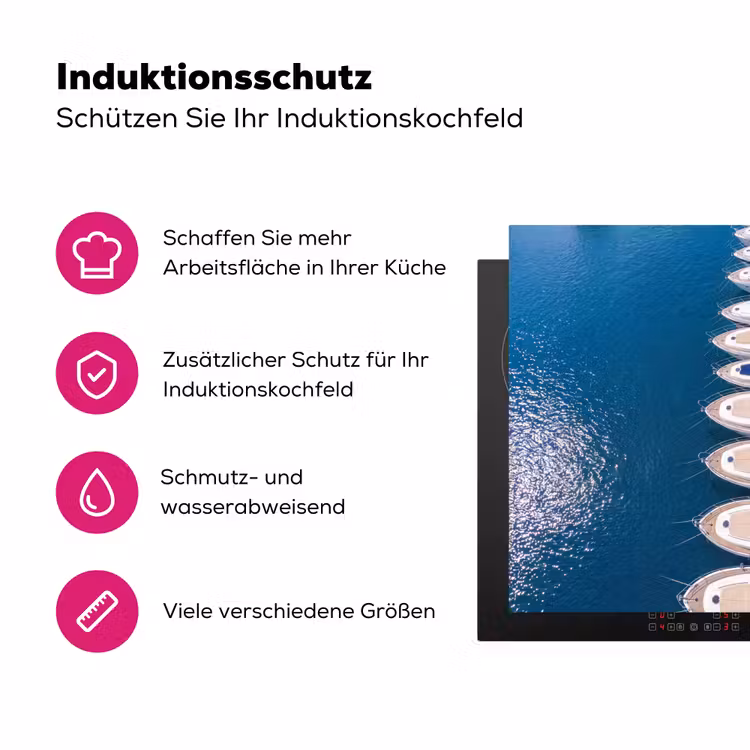 Boot - Jachthaven - Water - Zomer - Blauw Inductie beschermer vinyl 3mm middel -zzzzzzz-lf-ups