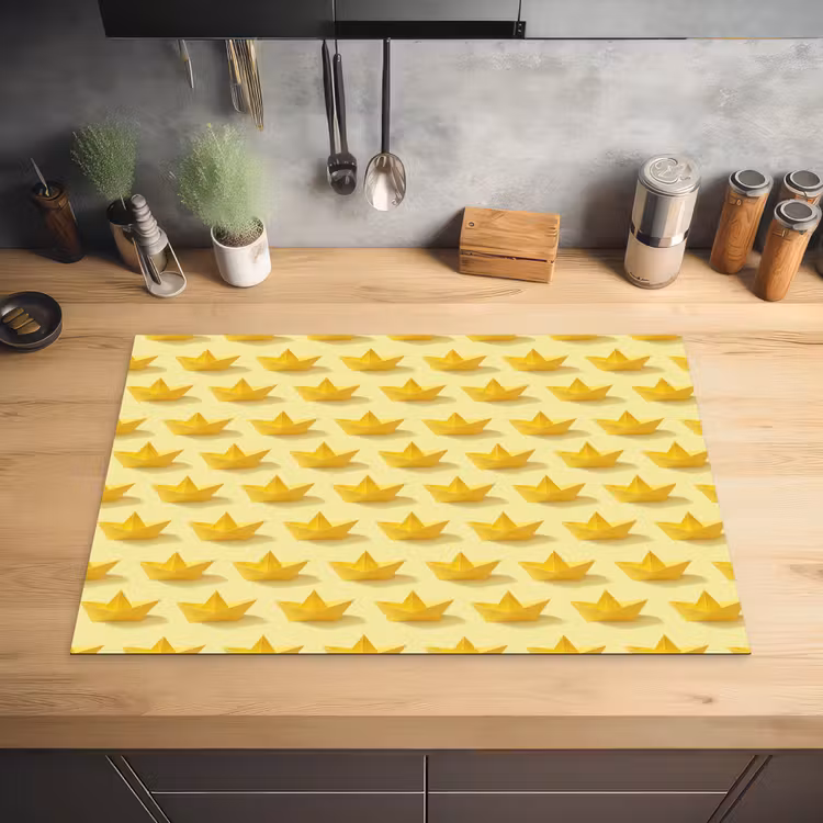 Bootjes - Origami - Creatief - Geel Inductie beschermer vinyl 3mm klein 276 -sfeer5