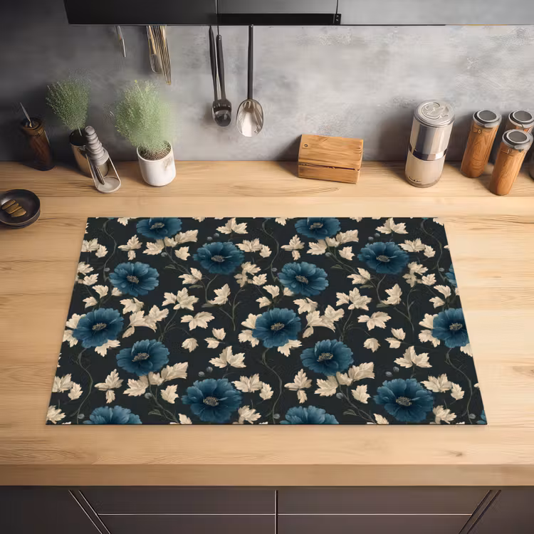 Botanisch - Bloemen - Blauw Inductie beschermer vinyl 3mm klein 276 -sfeer5