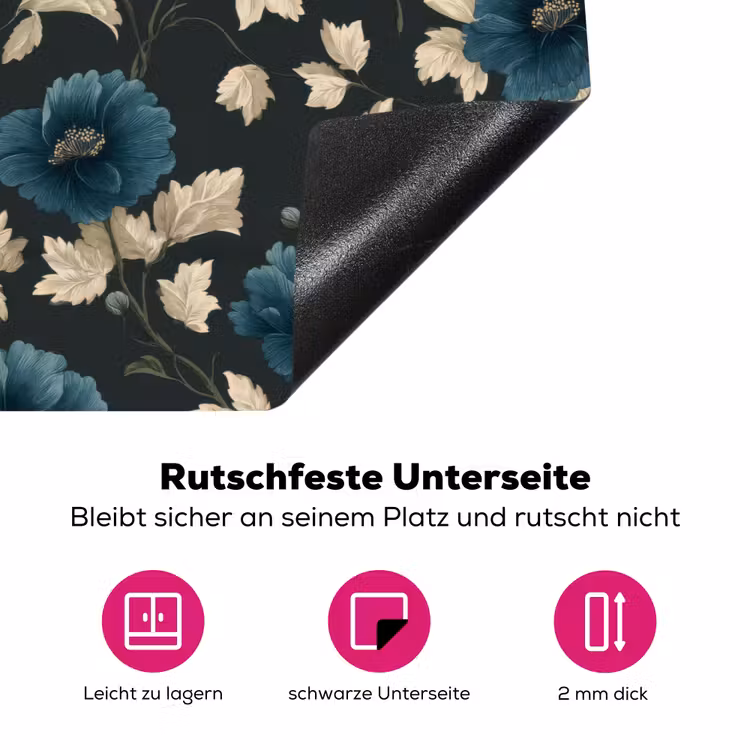 Botanisch - Bloemen - Blauw Inductie beschermer vinyl 3mm klein 276 -zzzzzzz-lf-onderkant