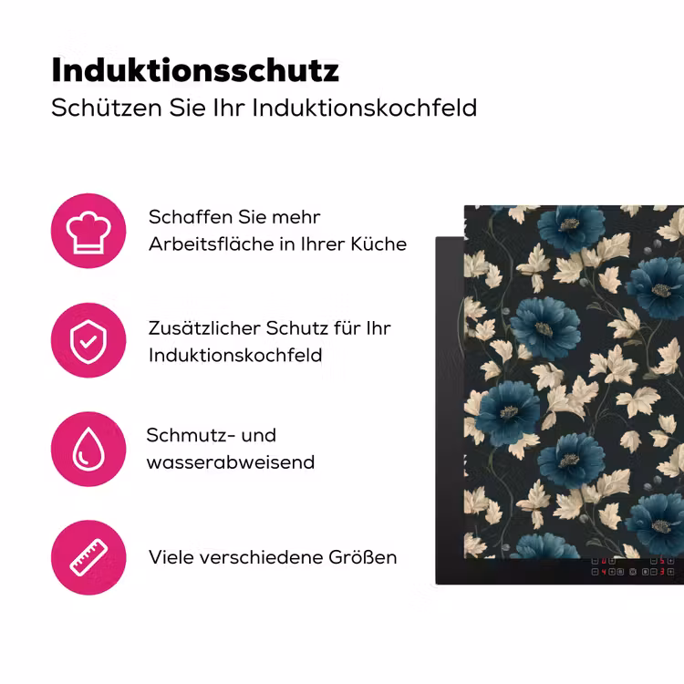 Botanisch - Bloemen - Blauw Inductie beschermer vinyl 3mm klein 276 -zzzzzzz-lf-ups