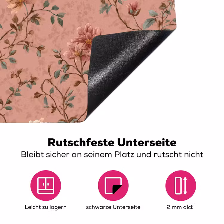 Botanisch - Bloemen - Roze Inductie beschermer vinyl 3mm klein 276 -zzzzzzz-lf-onderkant