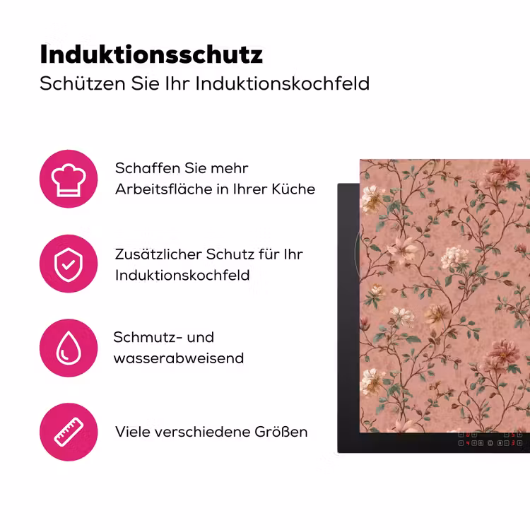 Botanisch - Bloemen - Roze Inductie beschermer vinyl 3mm klein 276 -zzzzzzz-lf-ups