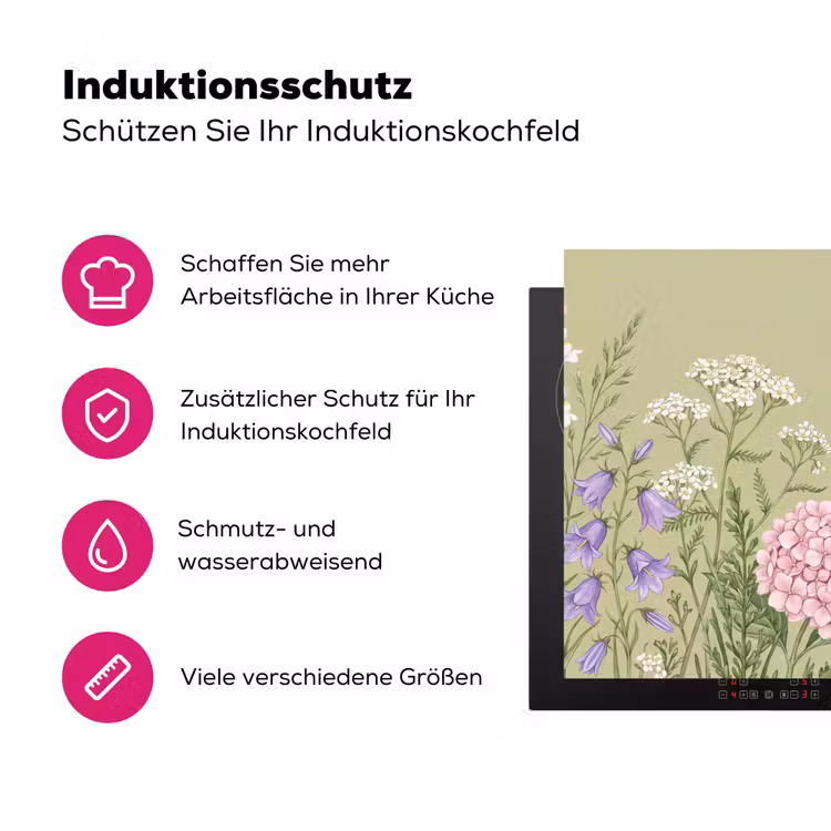 Botanisch - Bloemen - Kleurrijk Inductie beschermer vinyl 3mm klein -zzzzzzz-lf-ups