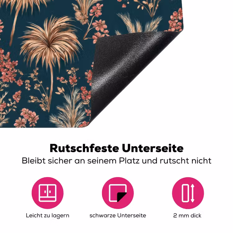 Botanisch - Patroon - Blauw Inductie beschermer vinyl 3mm klein 276 -zzzzzzz-lf-onderkant