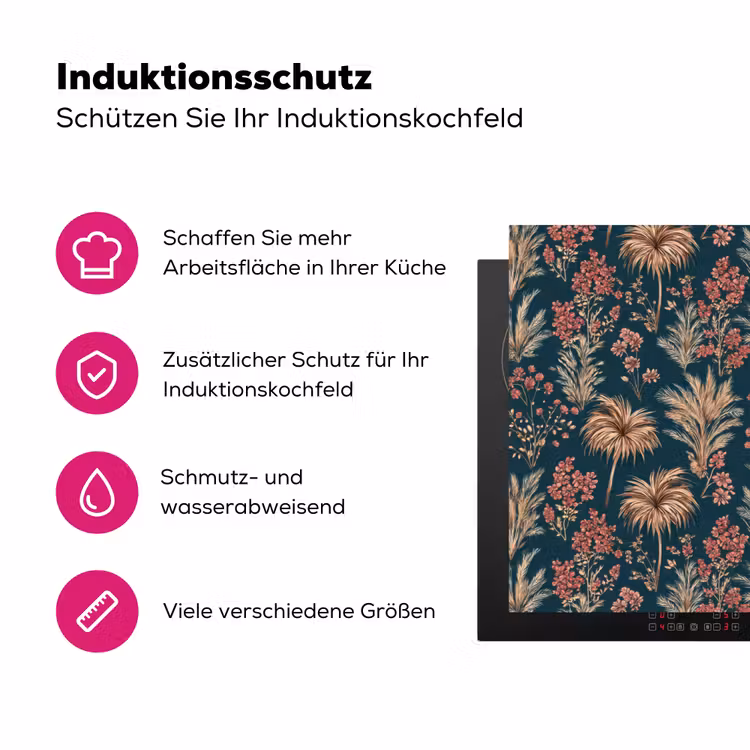 Botanisch - Patroon - Blauw Inductie beschermer vinyl 3mm klein 276 -zzzzzzz-lf-ups