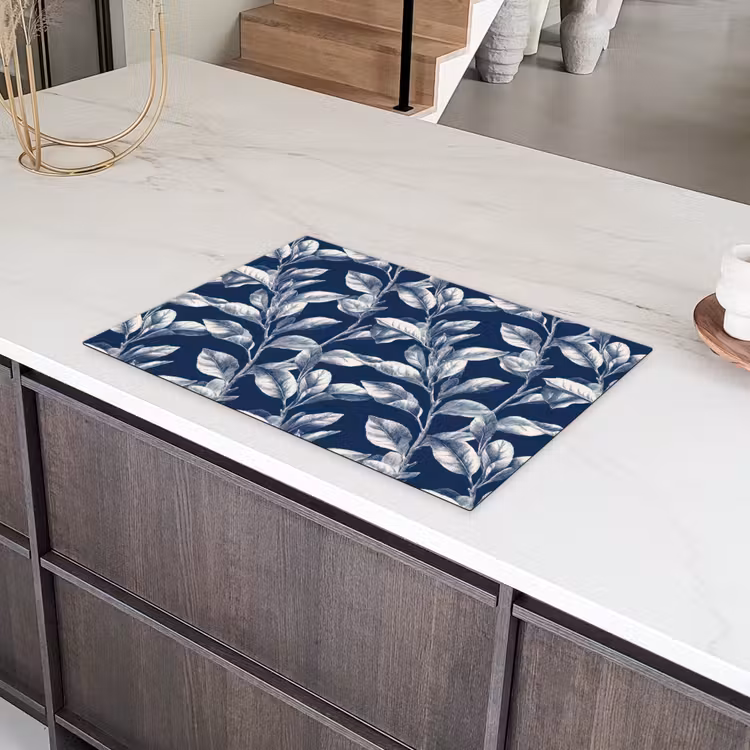 Botanisch - Patroon - Blauw Inductie beschermer vinyl 3mm klein 276 -sfeer8