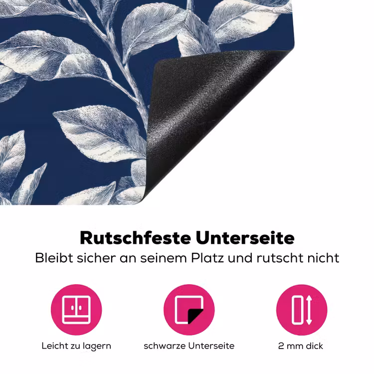 Botanisch - Patroon - Blauw Inductie beschermer vinyl 3mm klein 276 -zzzzzzz-lf-onderkant