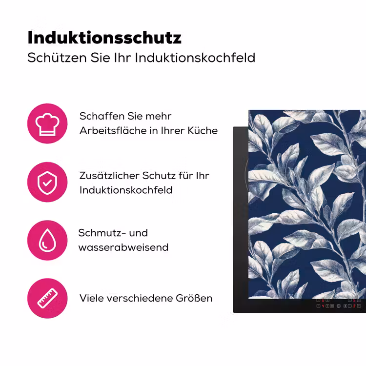Botanisch - Patroon - Blauw Inductie beschermer vinyl 3mm klein 276 -zzzzzzz-lf-ups