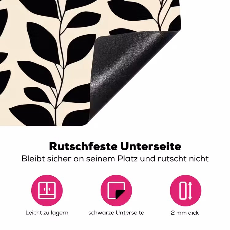 Botanisch - Dessin - Zwart - Beige Inductie beschermer vinyl 3mm klein 276 -zzzzzzz-lf-onderkant