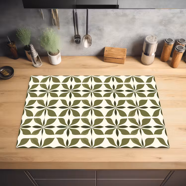 Botanisch - Retro - Groen Inductie beschermer vinyl 3mm klein 276 -sfeer5