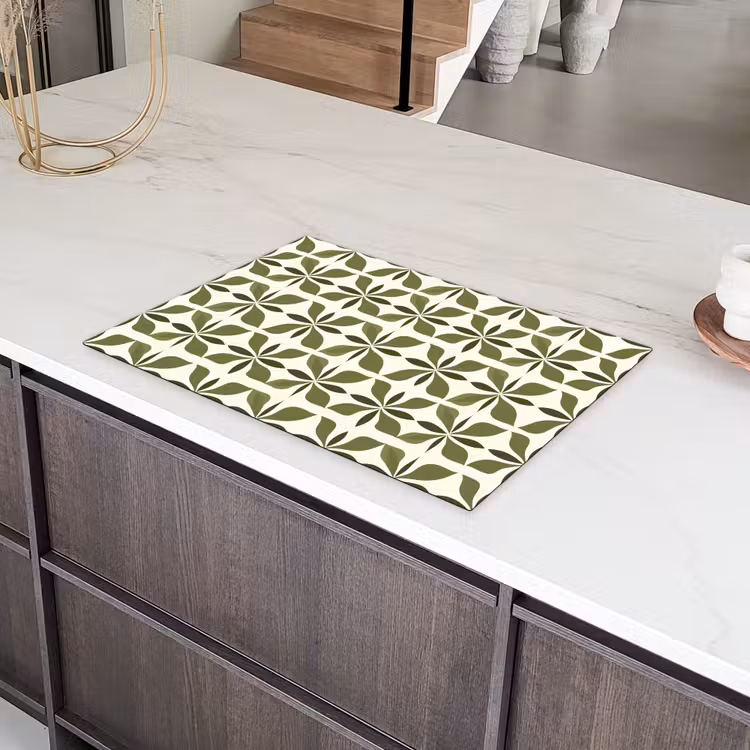 Botanisch - Retro - Groen Inductie beschermer vinyl 3mm klein 276 -sfeer8