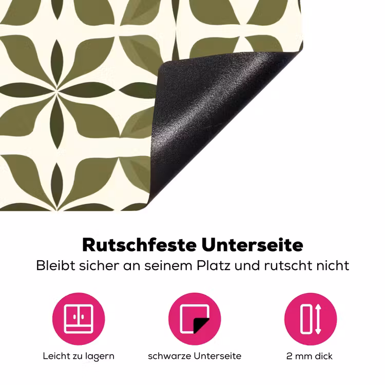 Botanisch - Retro - Groen Inductie beschermer vinyl 3mm klein 276 -zzzzzzz-lf-onderkant
