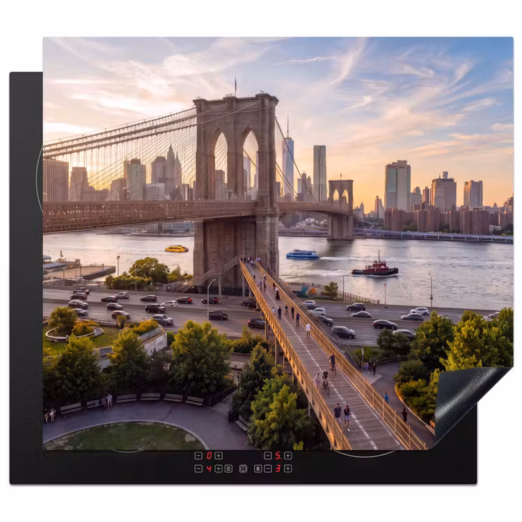Brug - Rivier - Stad - Zonsondergang - Architectuur Inductie beschermer vinyl 3mm middel -3d