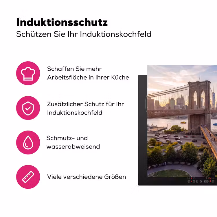 Brug - Rivier - Stad - Zonsondergang - Architectuur Inductie beschermer vinyl 3mm middel -zzzzzzz-lf-ups
