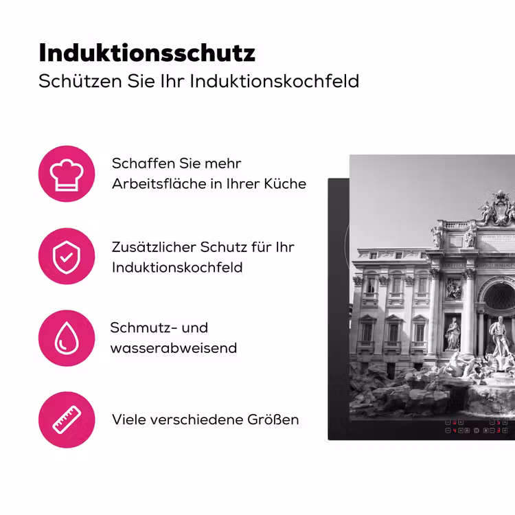 Fontein - Beelden - Architectuur - Zwart-wit Inductie beschermer vinyl 3mm middel -zzzzzzz-lf-ups
