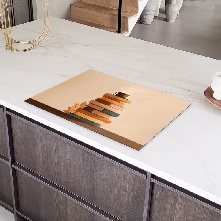 Boeken - Toren - Koffie - Beige Inductie beschermer vinyl 3mm klein -sfeer8