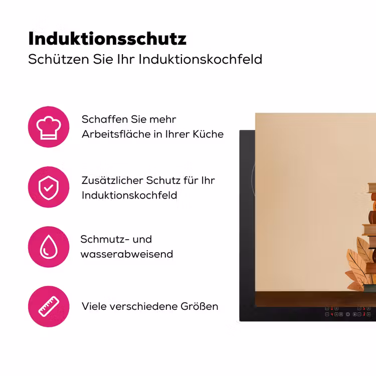 Boeken - Toren - Koffie - Beige Inductie beschermer vinyl 3mm klein -zzzzzzz-lf-ups