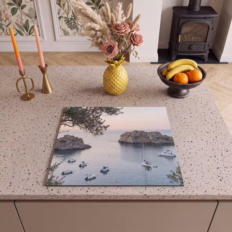 Herdabdeckplatte - Bucht – Boote – Sonnenuntergang - Baai - boten - zonsondergang Inductie beschermer vinyl 3mm middel