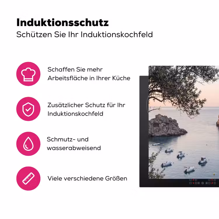 Herdabdeckplatte - Bucht – Boote – Sonnenuntergang - Baai - boten - zonsondergang Inductie beschermer vinyl 3mm middel