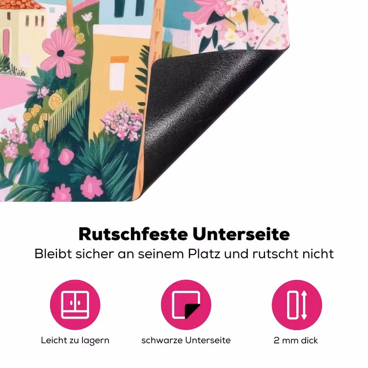 Kleurrijk - Huizen - Heuvels - Roze Inductie beschermer vinyl 3mm klein -zzzzzzz-lf-onderkant