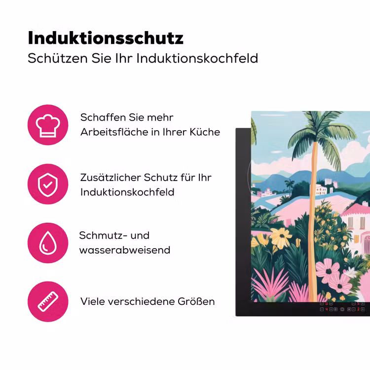 Kleurrijk - Huizen - Heuvels - Roze Inductie beschermer vinyl 3mm klein -zzzzzzz-lf-ups