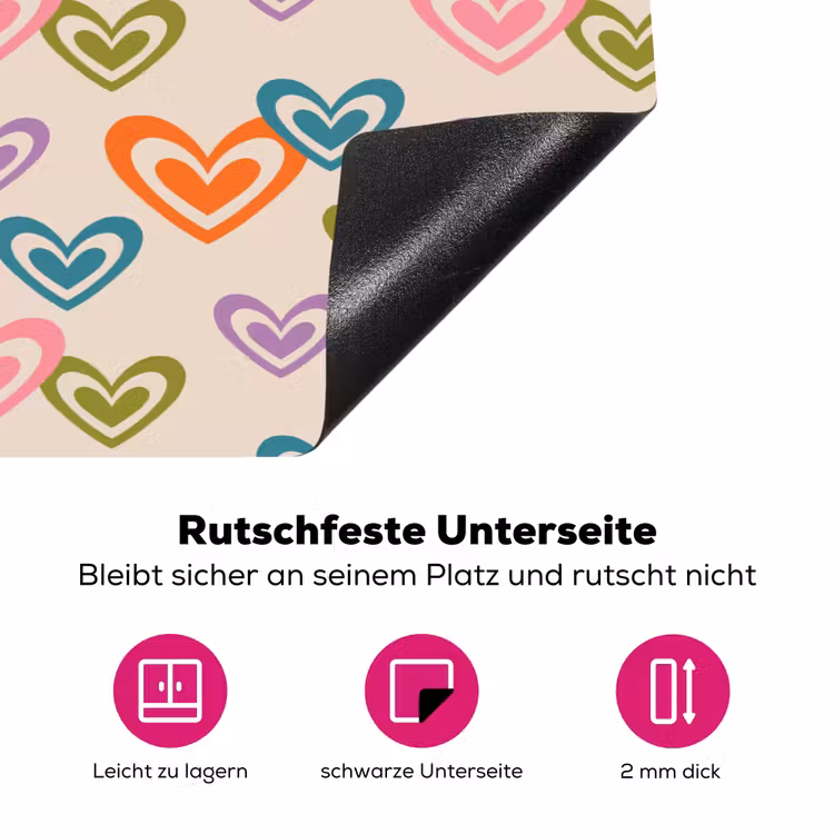 Kleurrijk - Hartjes - Patroon - Beige Inductie beschermer vinyl 3mm klein 276 -zzzzzzz-lf-onderkant