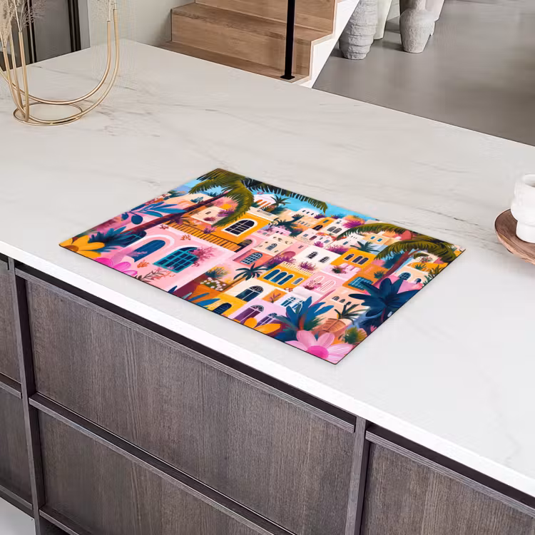 Kleurrijk - Roze - Oranje - Geel - Bloemen Inductie beschermer vinyl 3mm klein -sfeer8
