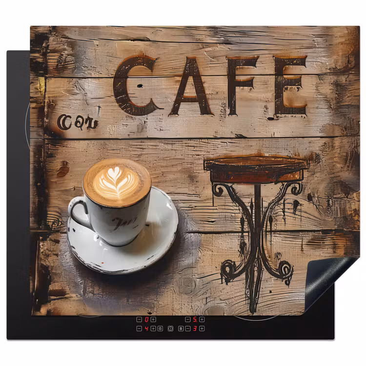 Cafe - Hout - Koffie - Planken Inductie beschermer vinyl 3mm middel -3d