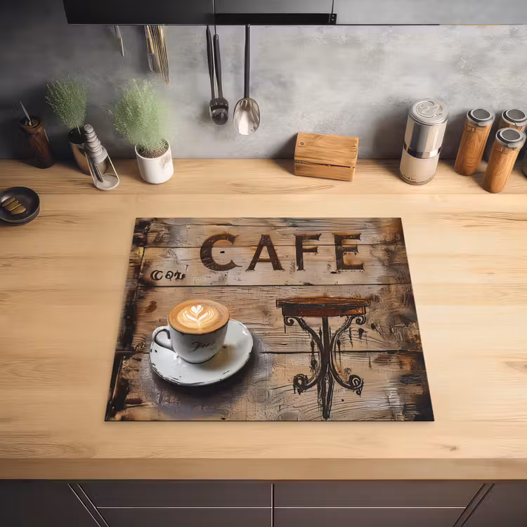 Cafe - Hout - Koffie - Planken Inductie beschermer vinyl 3mm middel -sfeer5