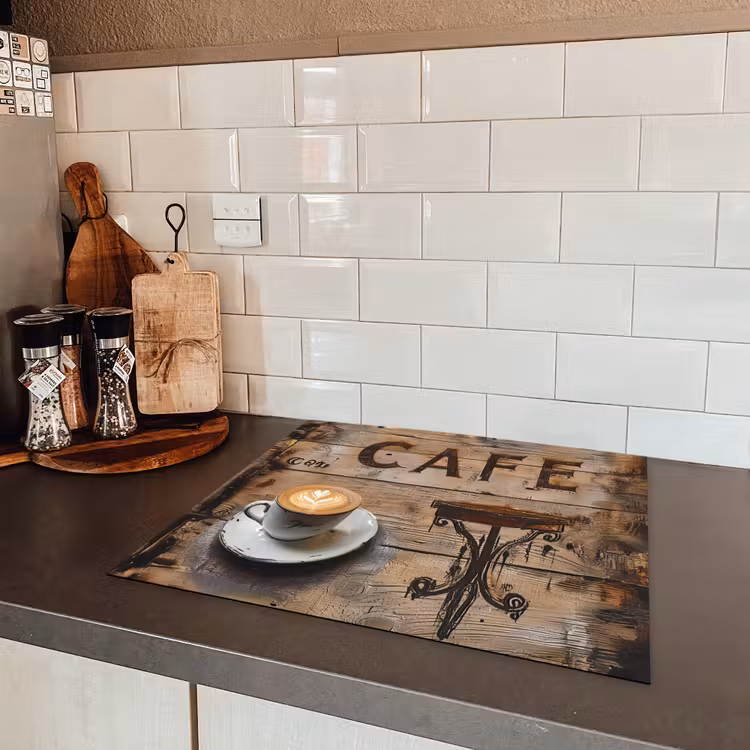 Cafe - Hout - Koffie - Planken Inductie beschermer vinyl 3mm middel -sfeer3