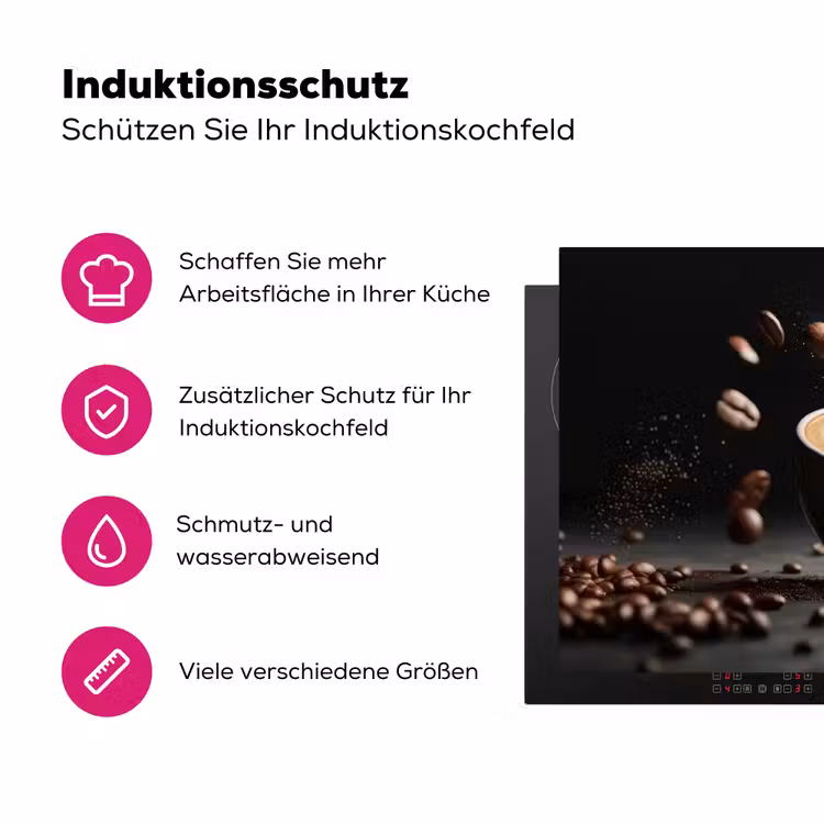 Cappuccino - Kop - Bonen - Bruin Inductie beschermer vinyl 3mm klein -zzzzzzz-lf-ups