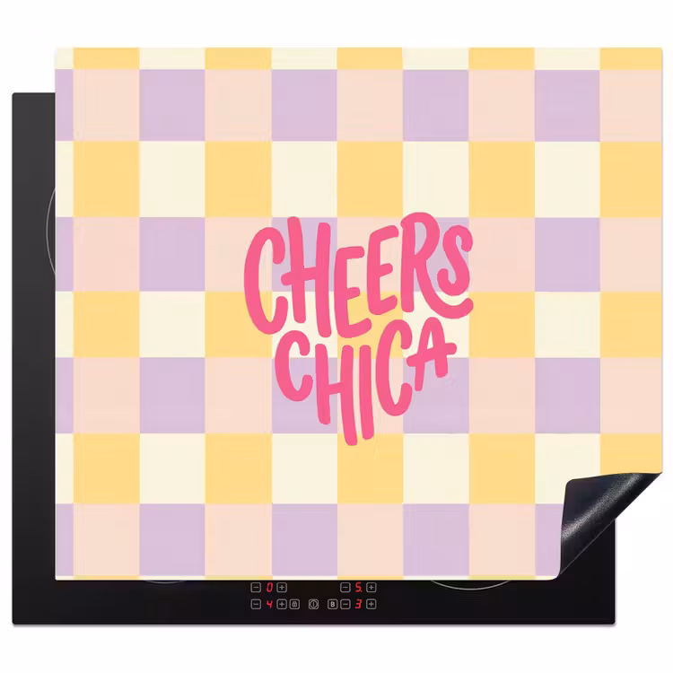 Cheers Chica - Ruitjes - Lila - Geel Inductie beschermer vinyl 3mm middel -3d