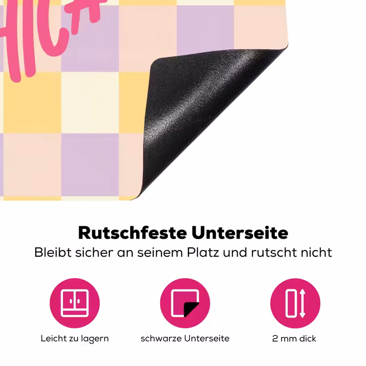 Cheers Chica - Ruitjes - Lila - Geel Inductie beschermer vinyl 3mm middel -zzzzzzz-lf-onderkant